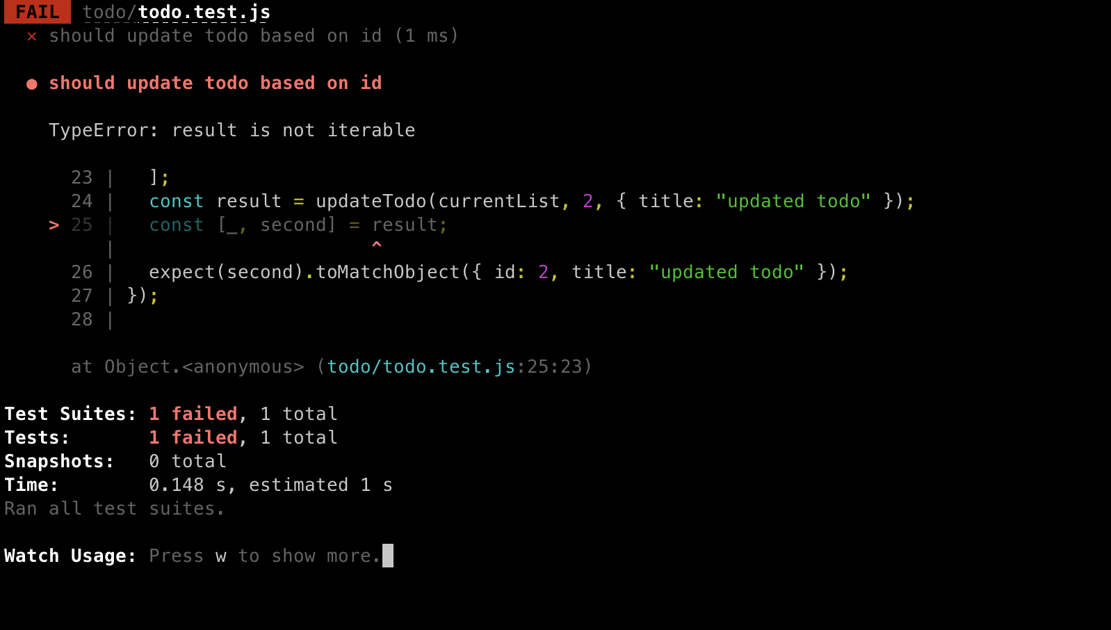 failing test for update functionality